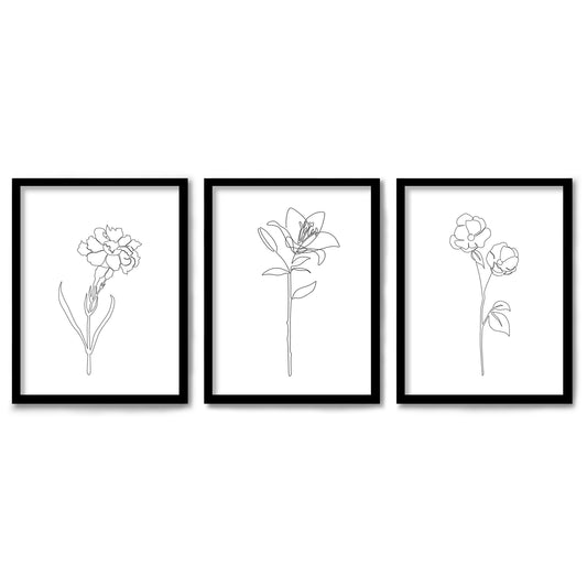 Floral Sketches by Explicit Design 3 Piece Framed Triptych 