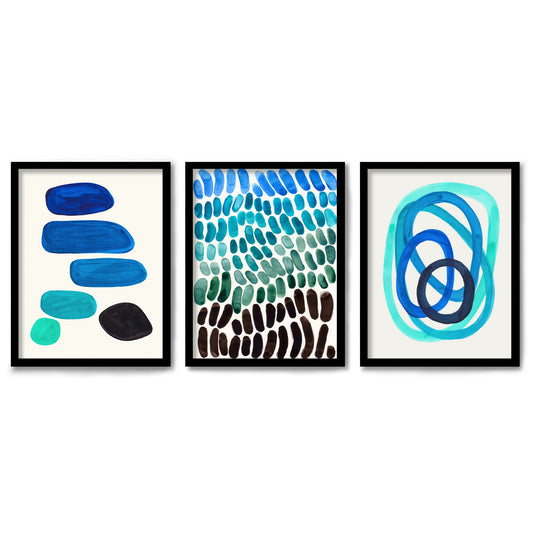 Aqua Swirls by Ejaaz Haniff 3 Piece Framed Triptych 
