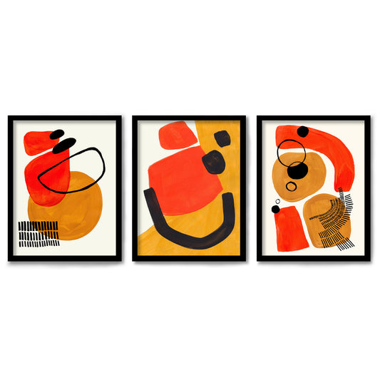 Mid Century Abstract by Ejaaz Haniff 3 Piece Framed Triptych 