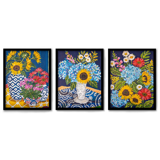 Colorful Sunflowers by Mandy Buchanan 3 Piece Framed Triptych 