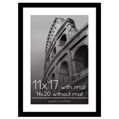 Black Poster Frame with Mat | Plexiglass Cover | Choose Size