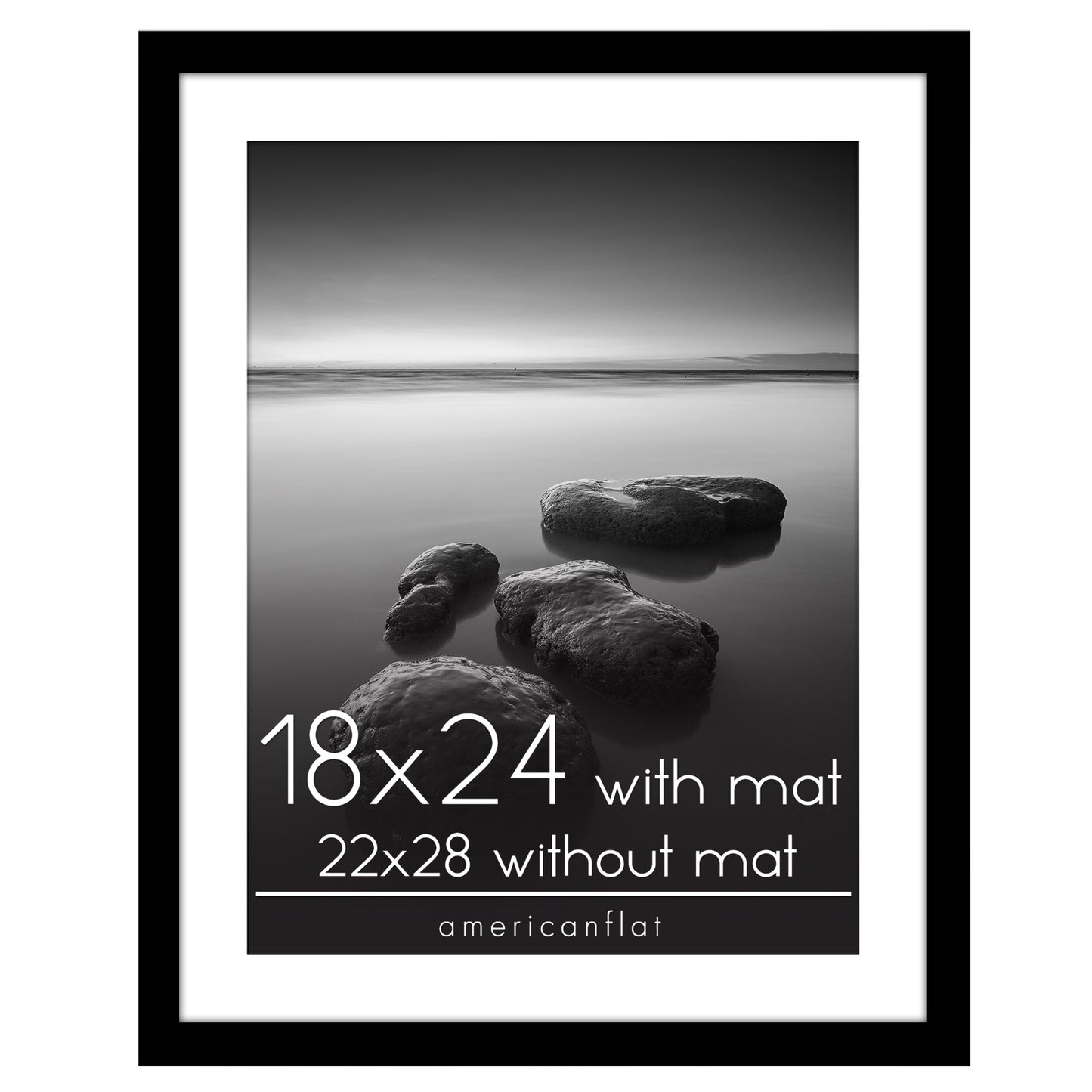 Black Poster Frame with Mat | Plexiglass Cover | Choose Size