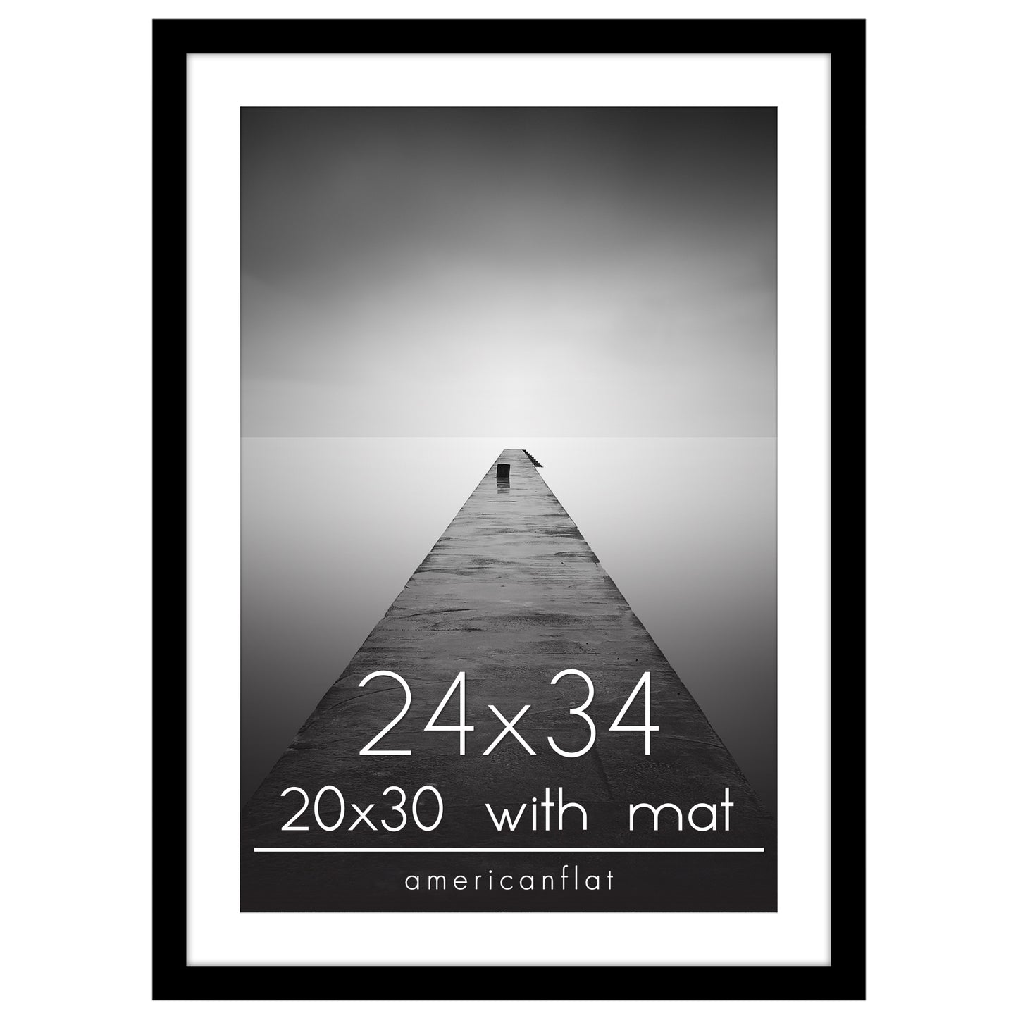 Black Poster Frame with Mat | Plexiglass Cover | Choose Size