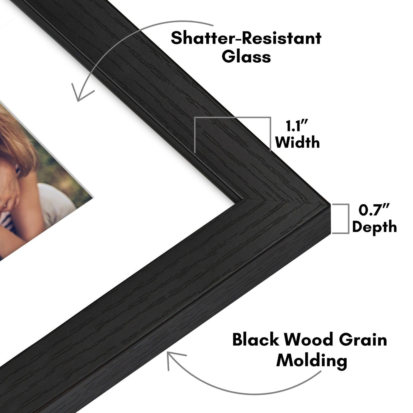 Wide Frame Picture Frame with Mat | Choose Size and Color