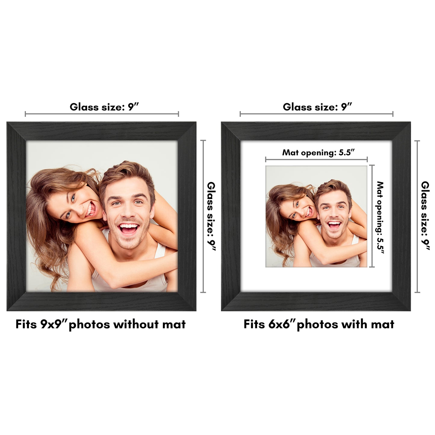 Wide Frame Picture Frame with Mat | Choose Size and Color