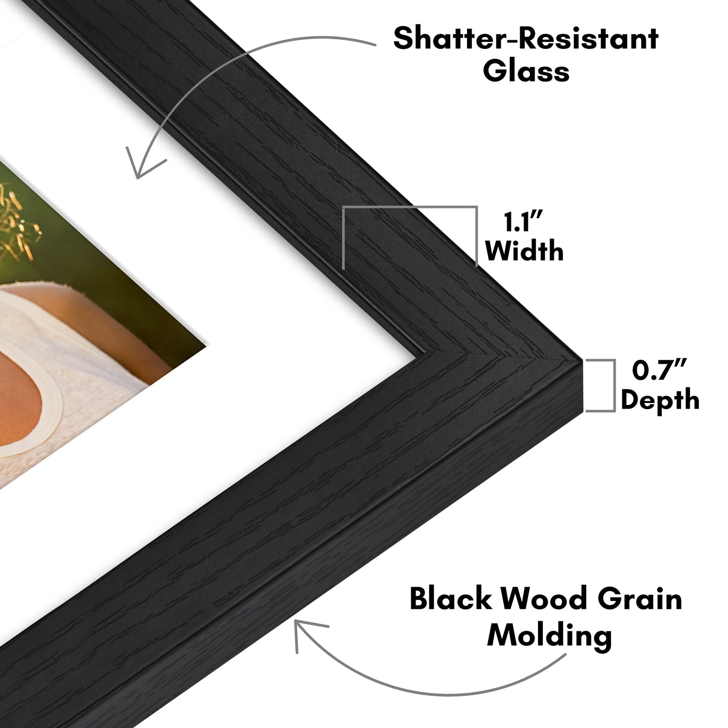 Wide Frame Picture Frame with Mat | Choose Size and Color