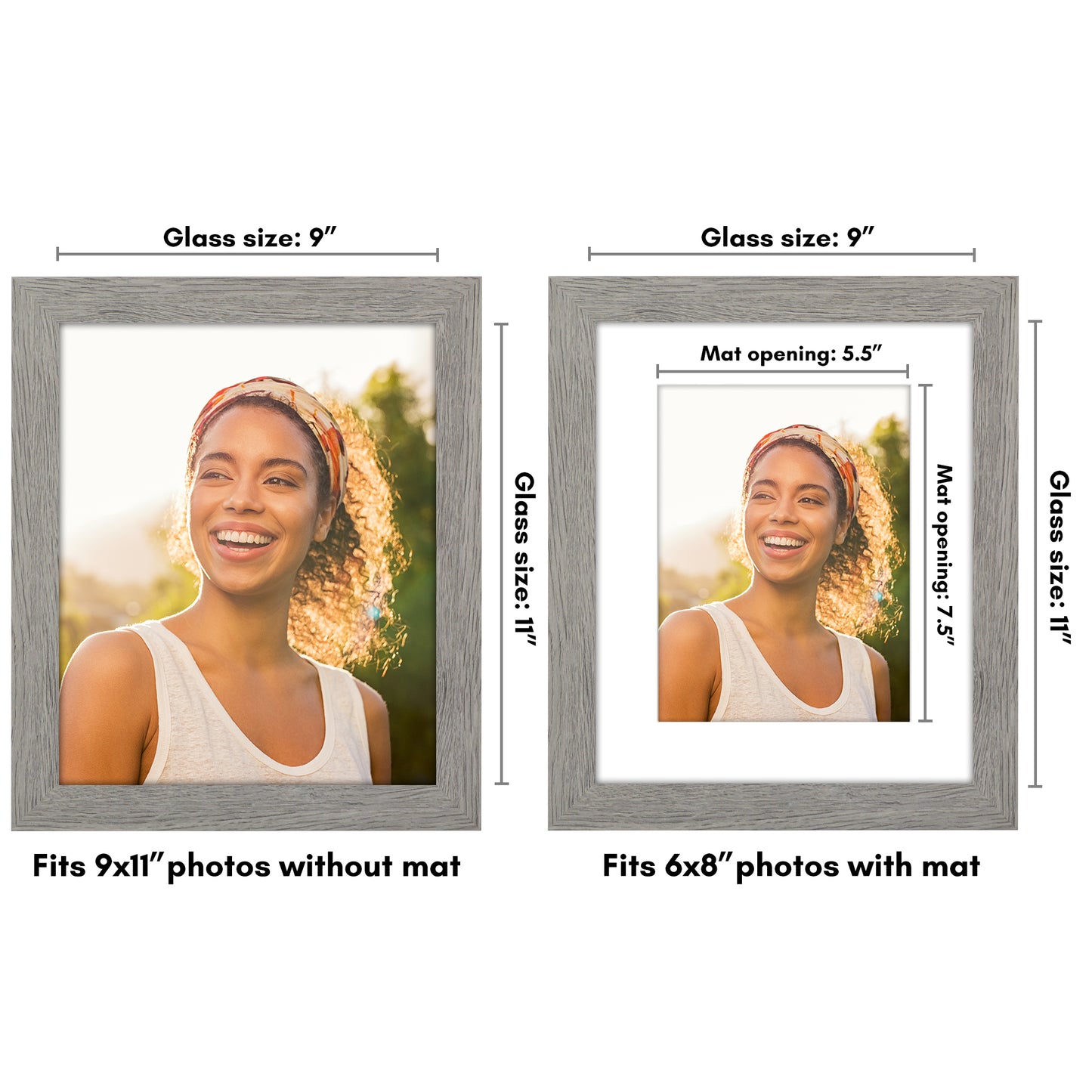 Wide Frame Picture Frame with Mat | Choose Size and Color