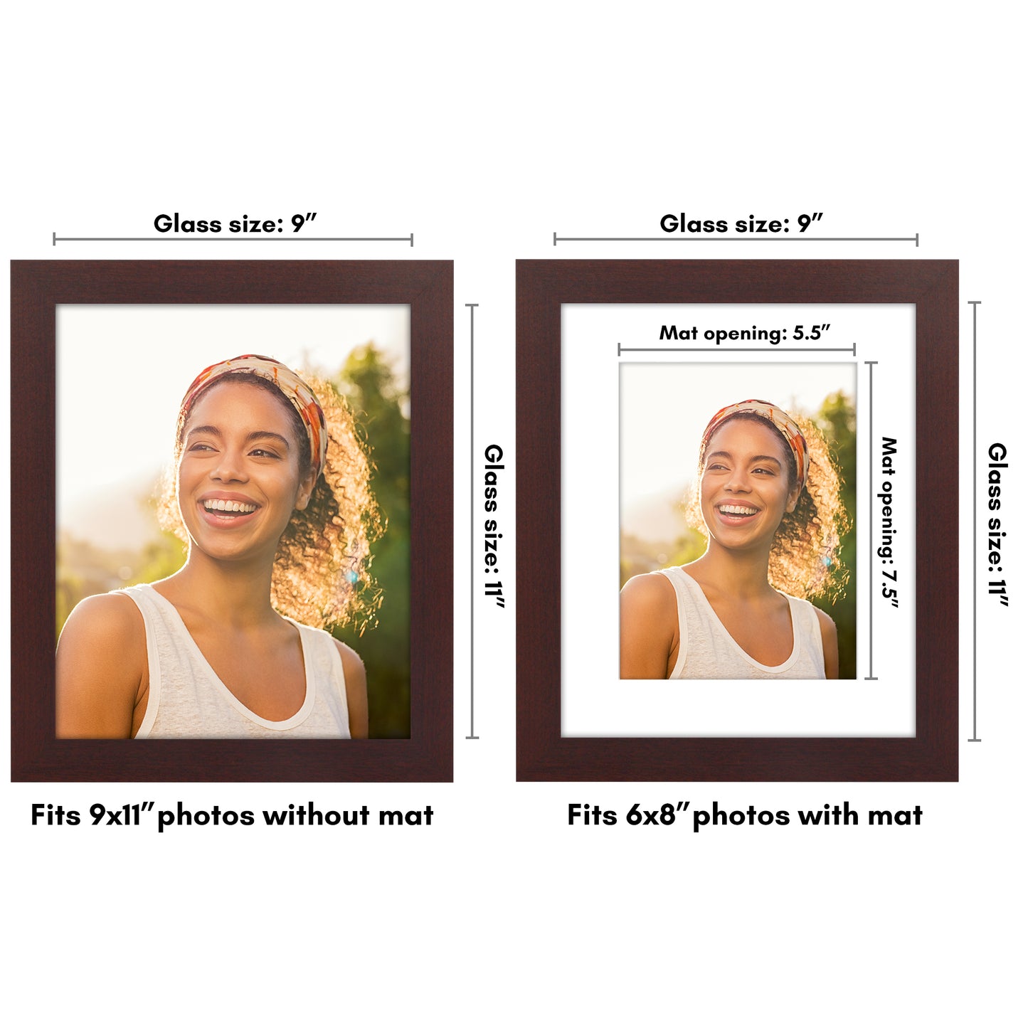 Wide Frame Picture Frame with Mat | Choose Size and Color