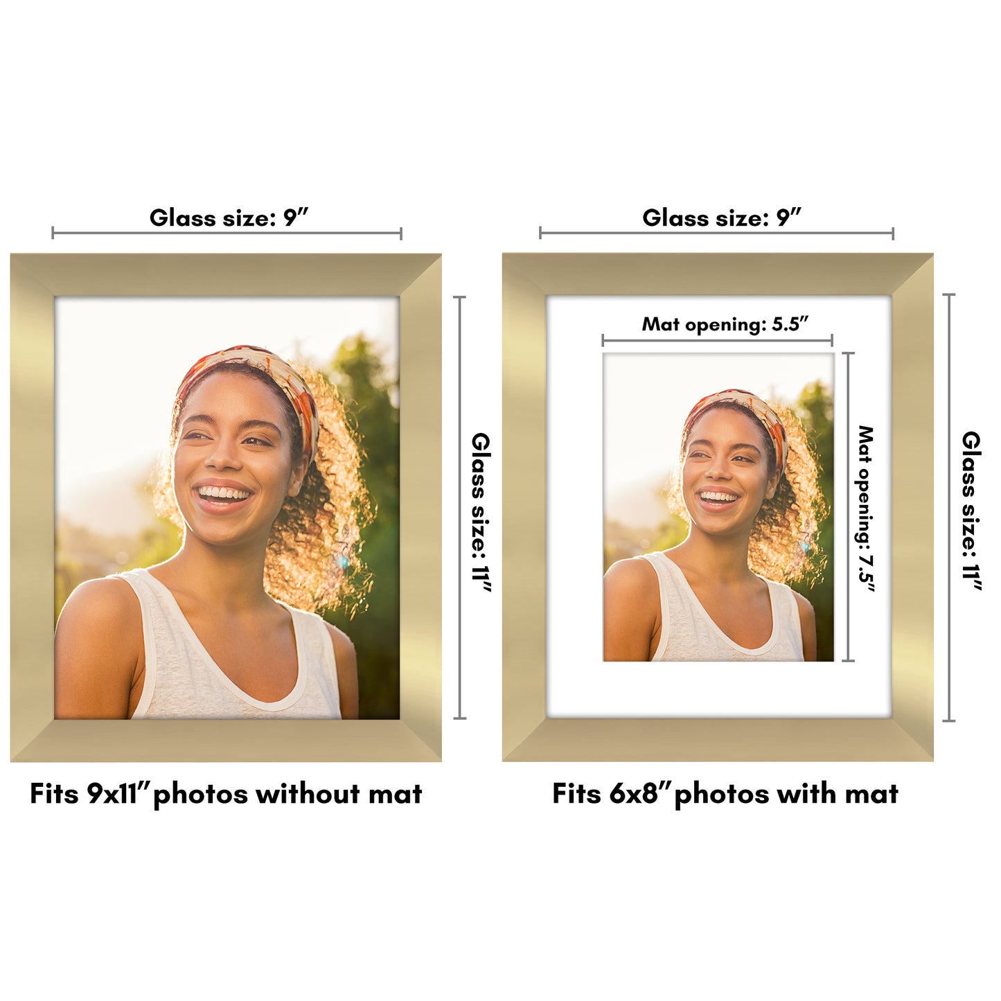 Wide Frame Picture Frame with Mat | Choose Size and Color