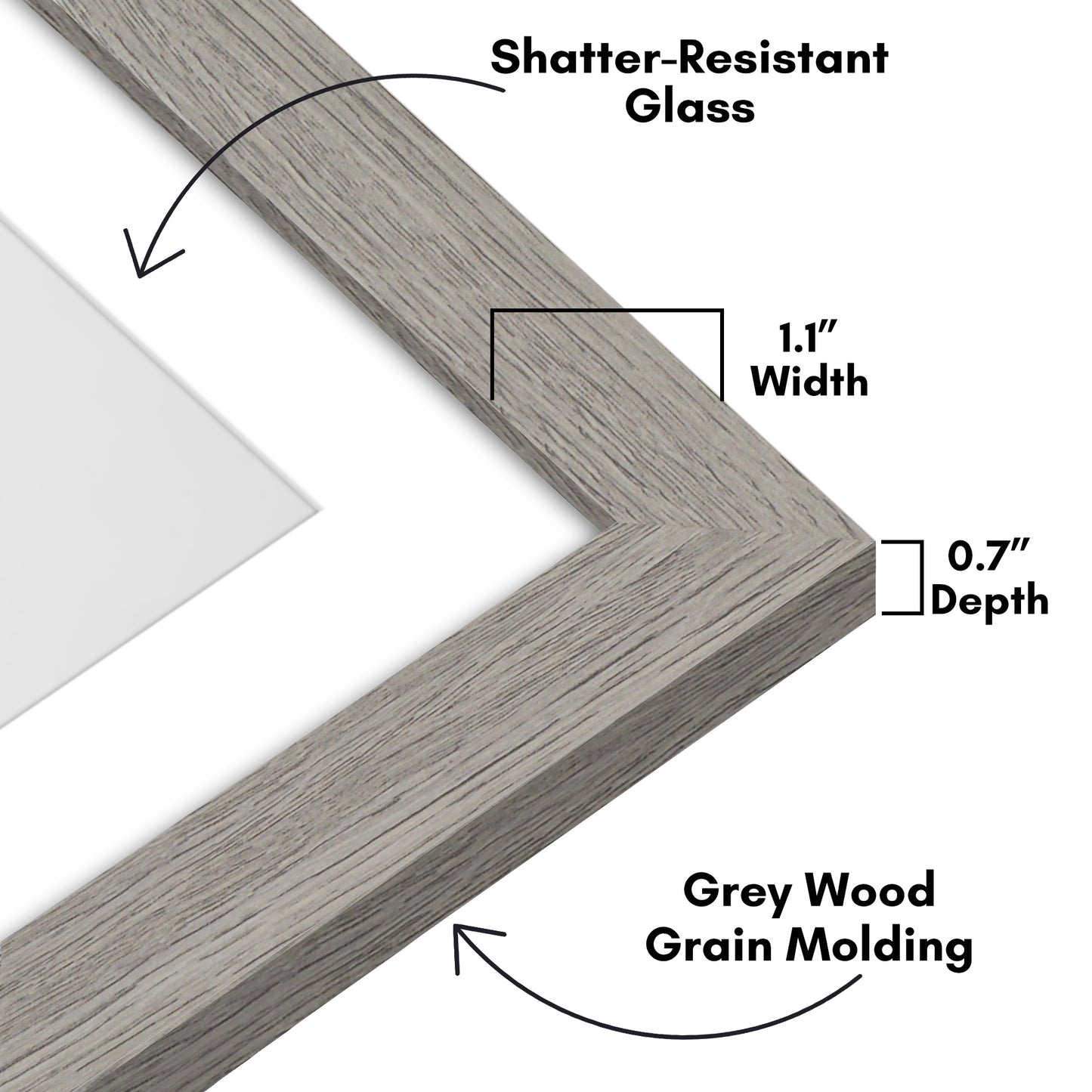 Wide Frame Picture Frame with Mat | Choose Size and Color