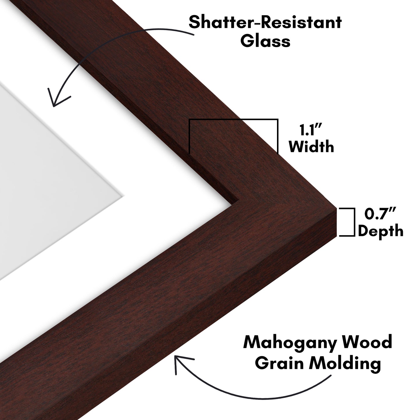 Wide Frame Picture Frame with Mat | Choose Size and Color