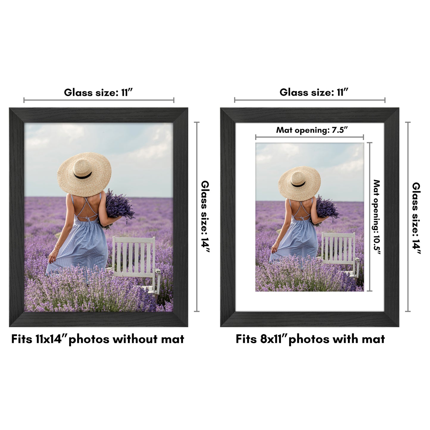 Wide Frame Picture Frame with Mat | Choose Size and Color