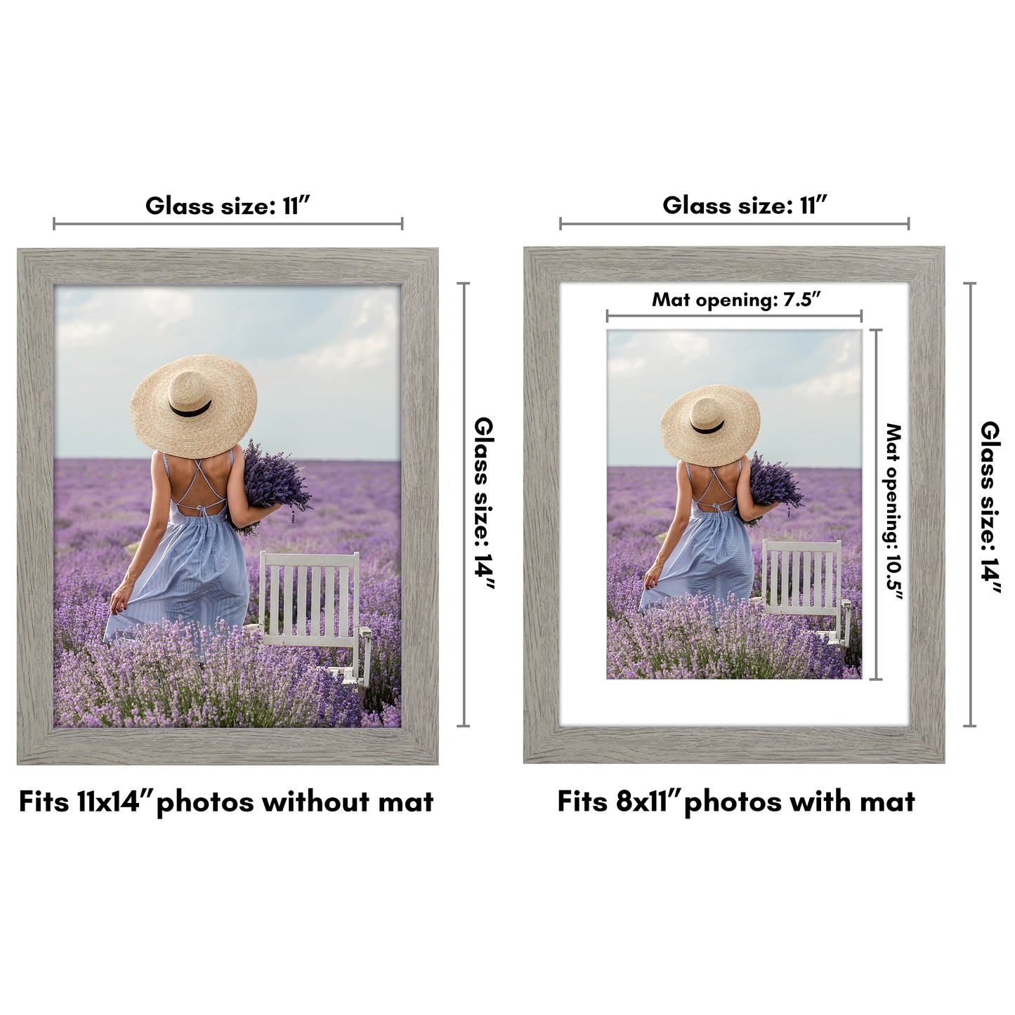 Wide Frame Picture Frame with Mat | Choose Size and Color