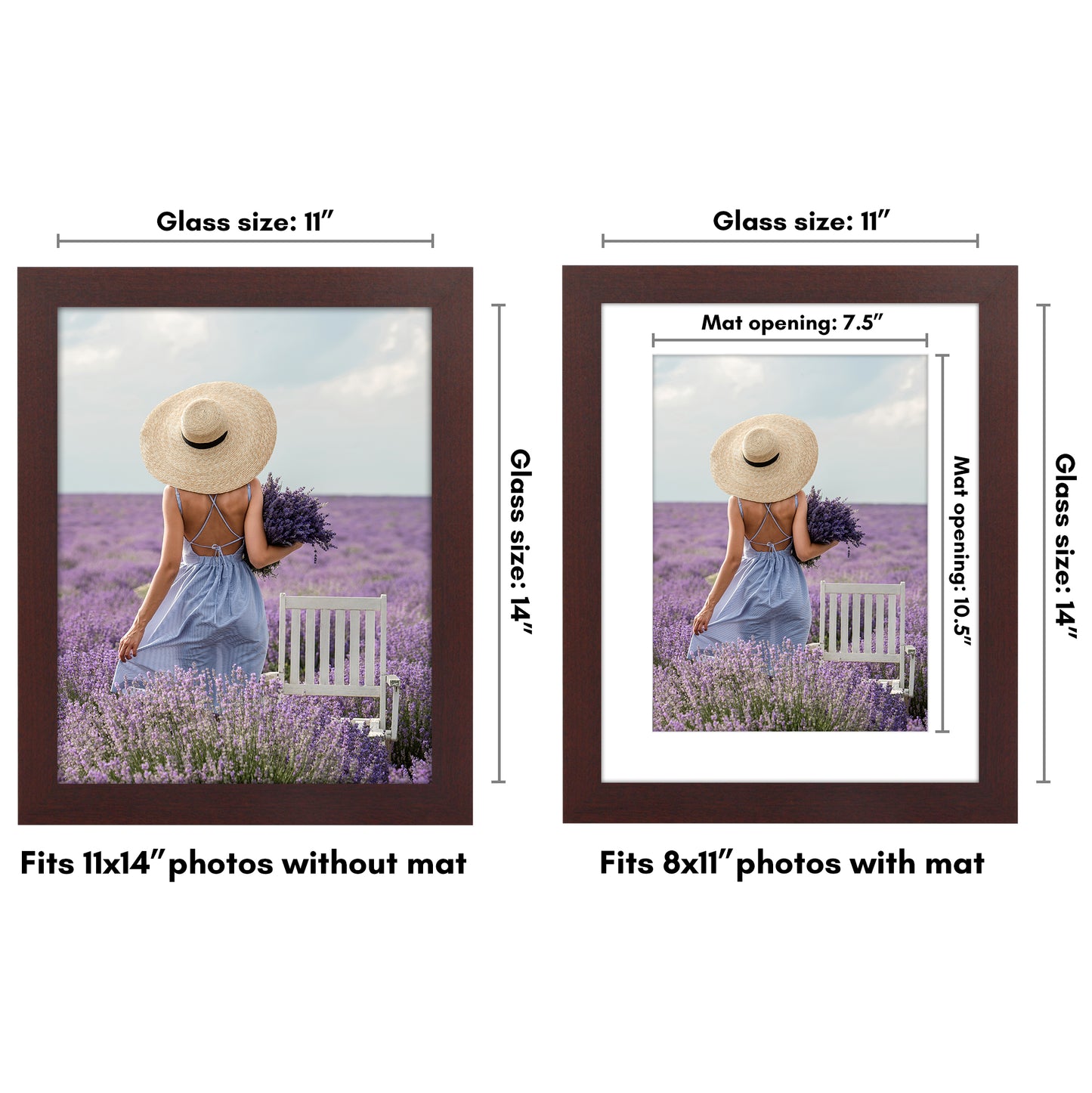 Wide Frame Picture Frame with Mat | Choose Size and Color