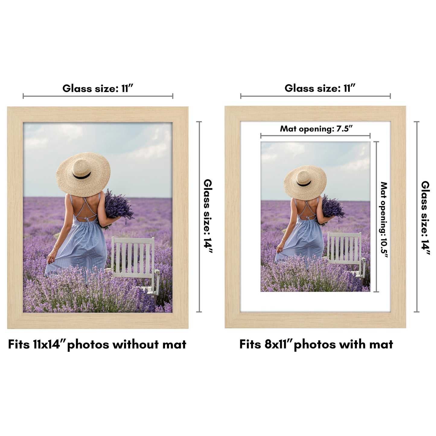 Wide Frame Picture Frame with Mat | Choose Size and Color