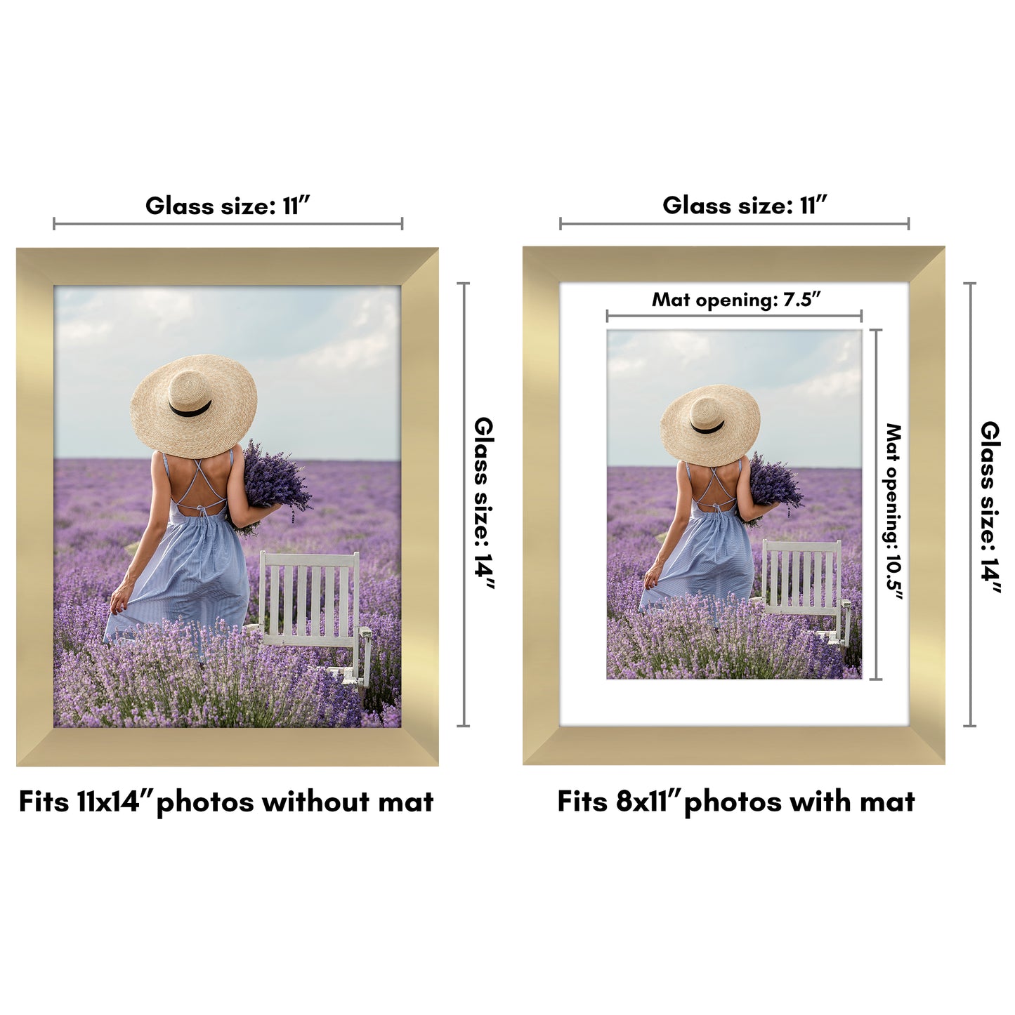 Wide Frame Picture Frame with Mat | Choose Size and Color