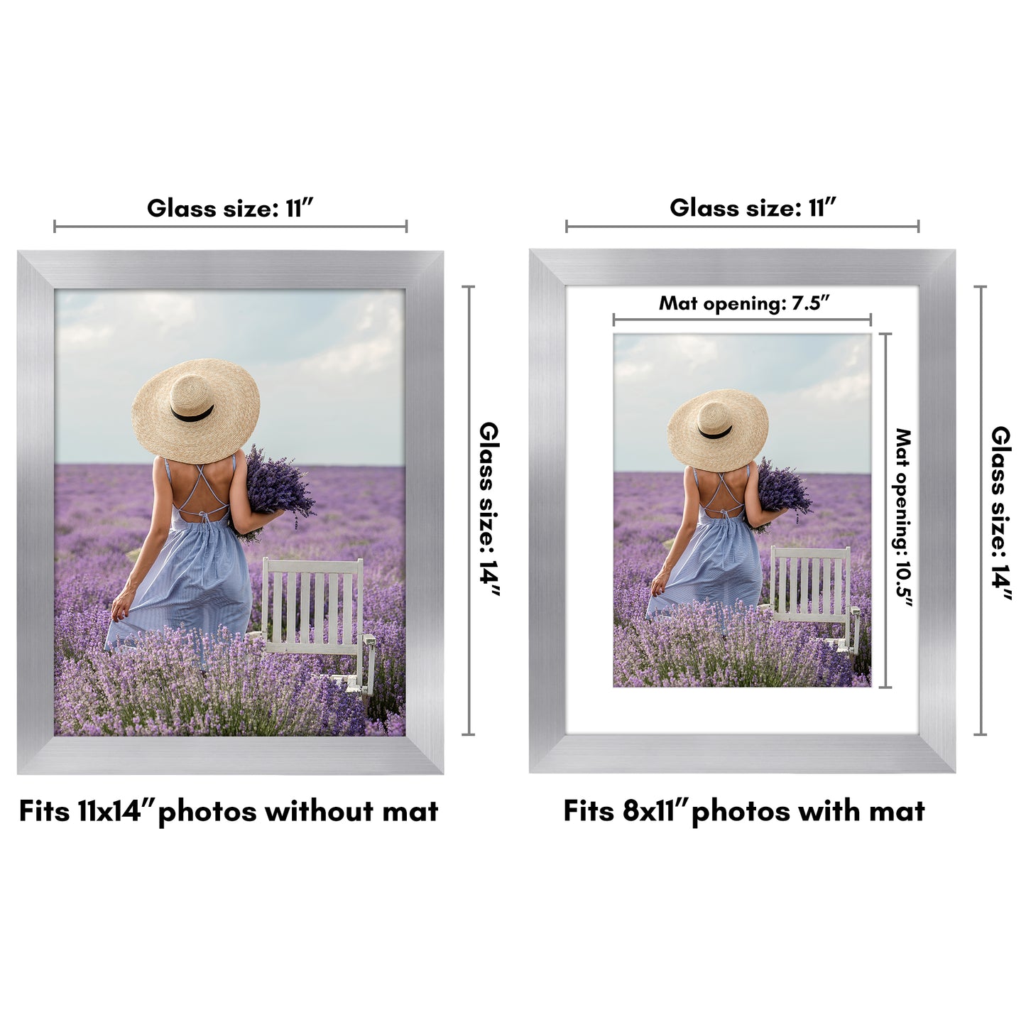 Wide Frame Picture Frame with Mat | Choose Size and Color