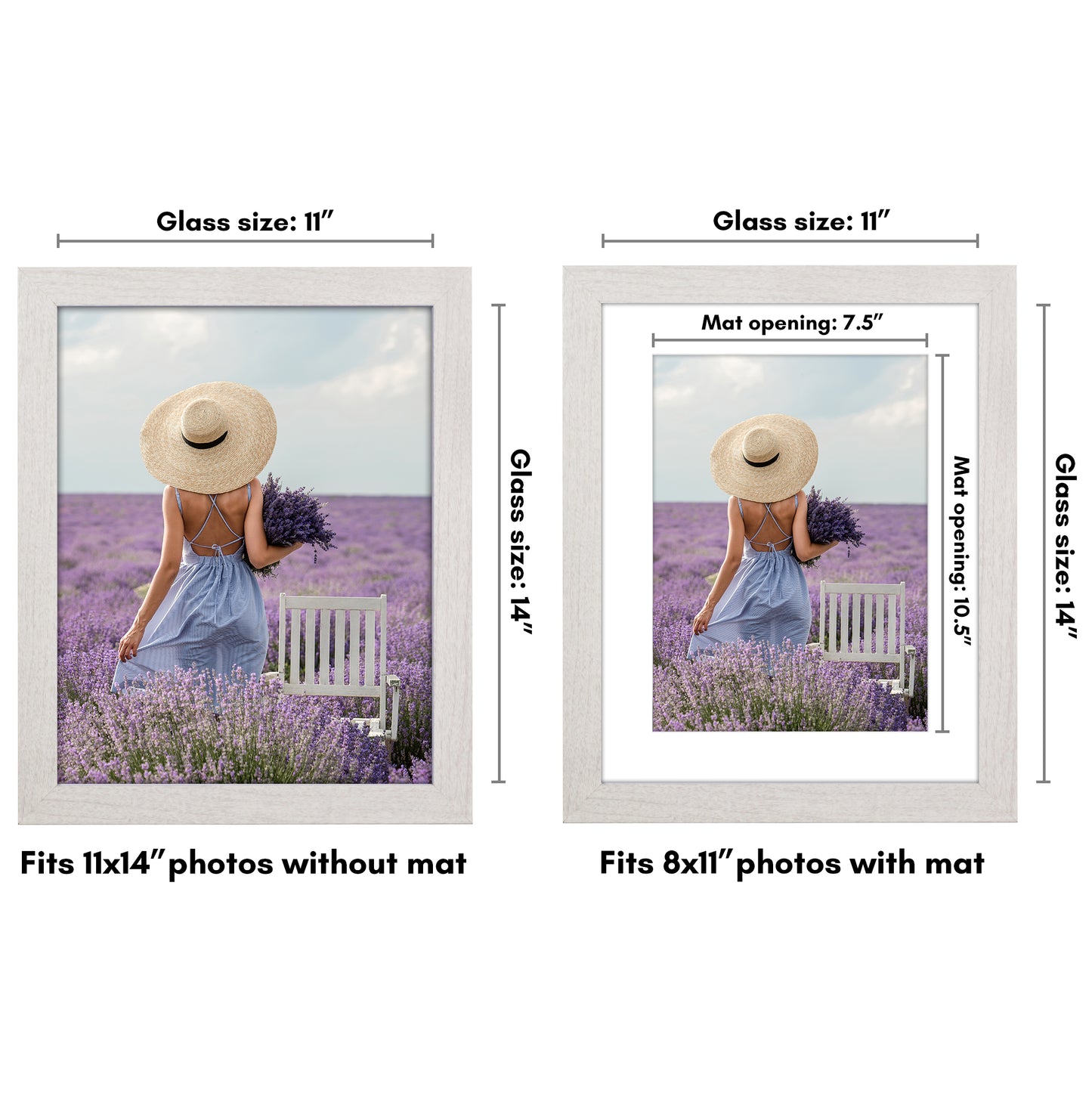 Wide Frame Picture Frame with Mat | Choose Size and Color