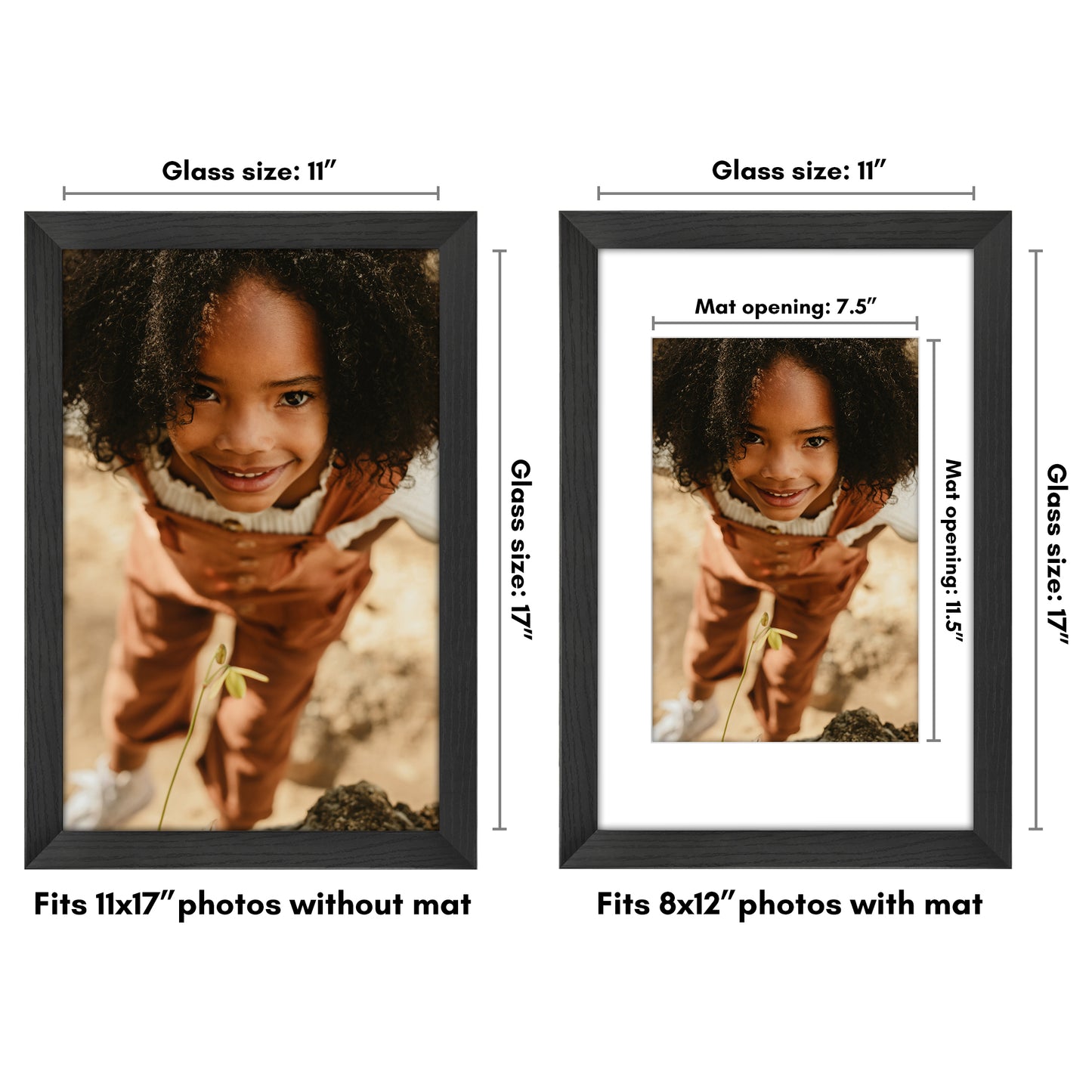 Wide Frame Picture Frame with Mat | Choose Size and Color