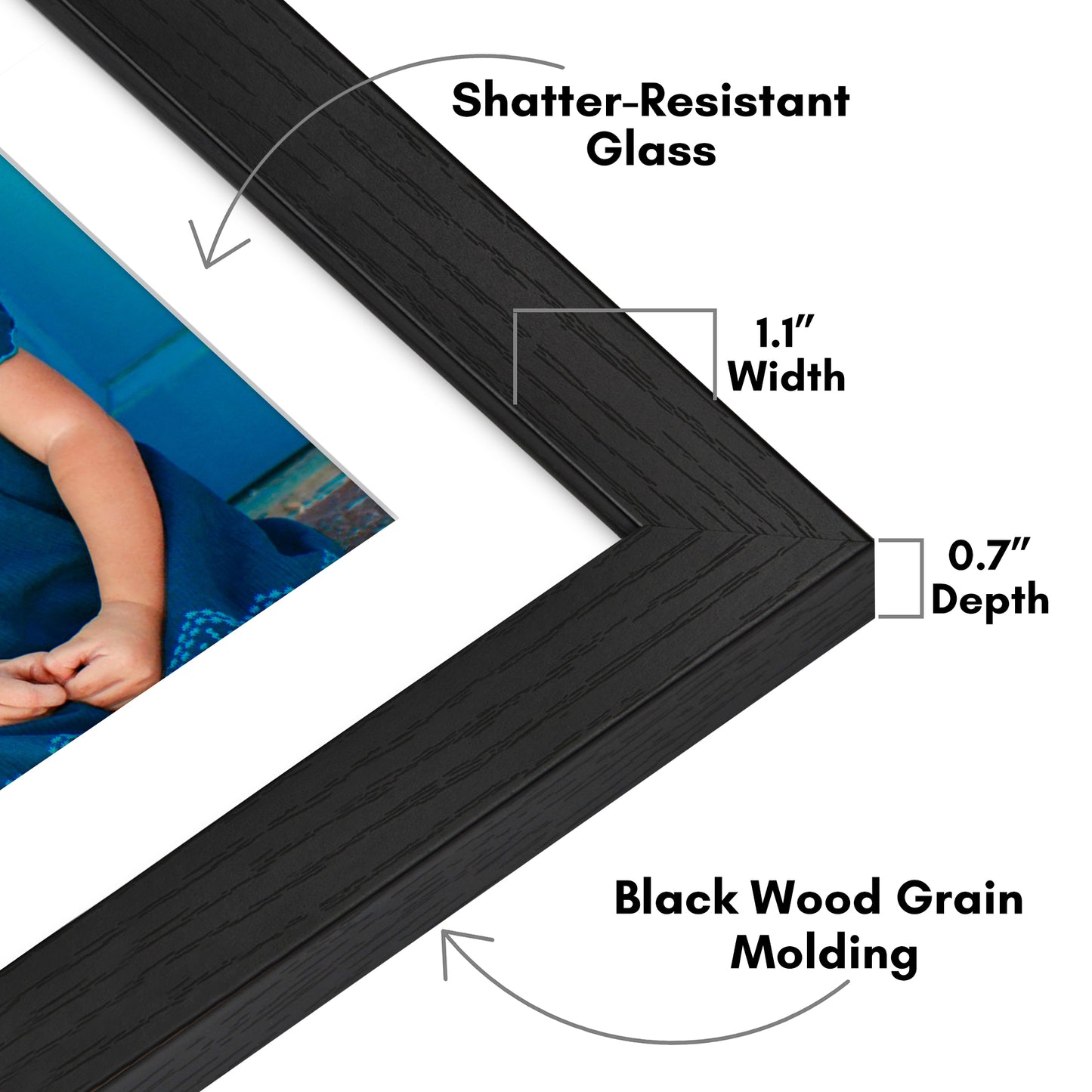 Wide Frame Picture Frame with Mat | Choose Size and Color