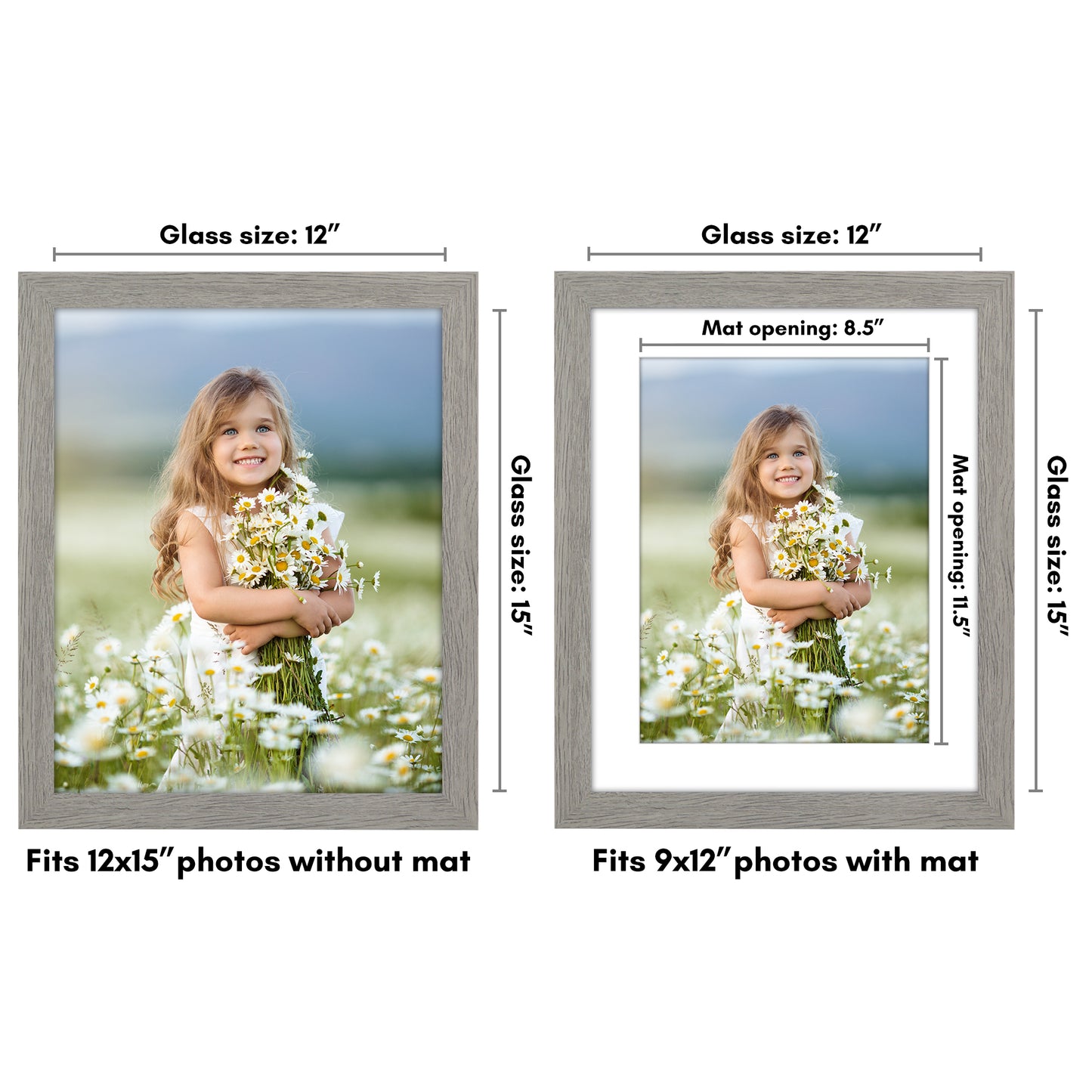 Wide Frame Picture Frame with Mat | Choose Size and Color