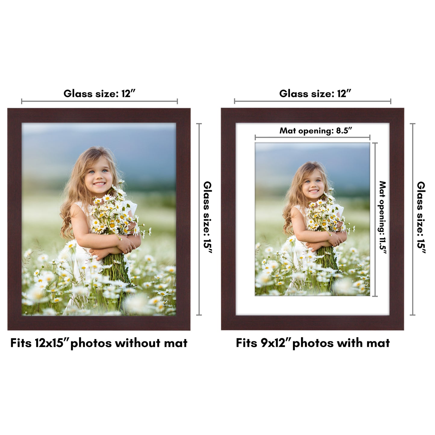 Wide Frame Picture Frame with Mat | Choose Size and Color