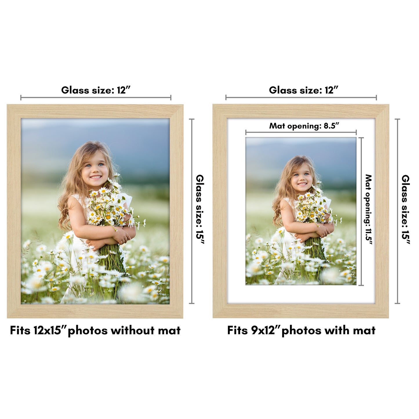 Wide Frame Picture Frame with Mat | Choose Size and Color