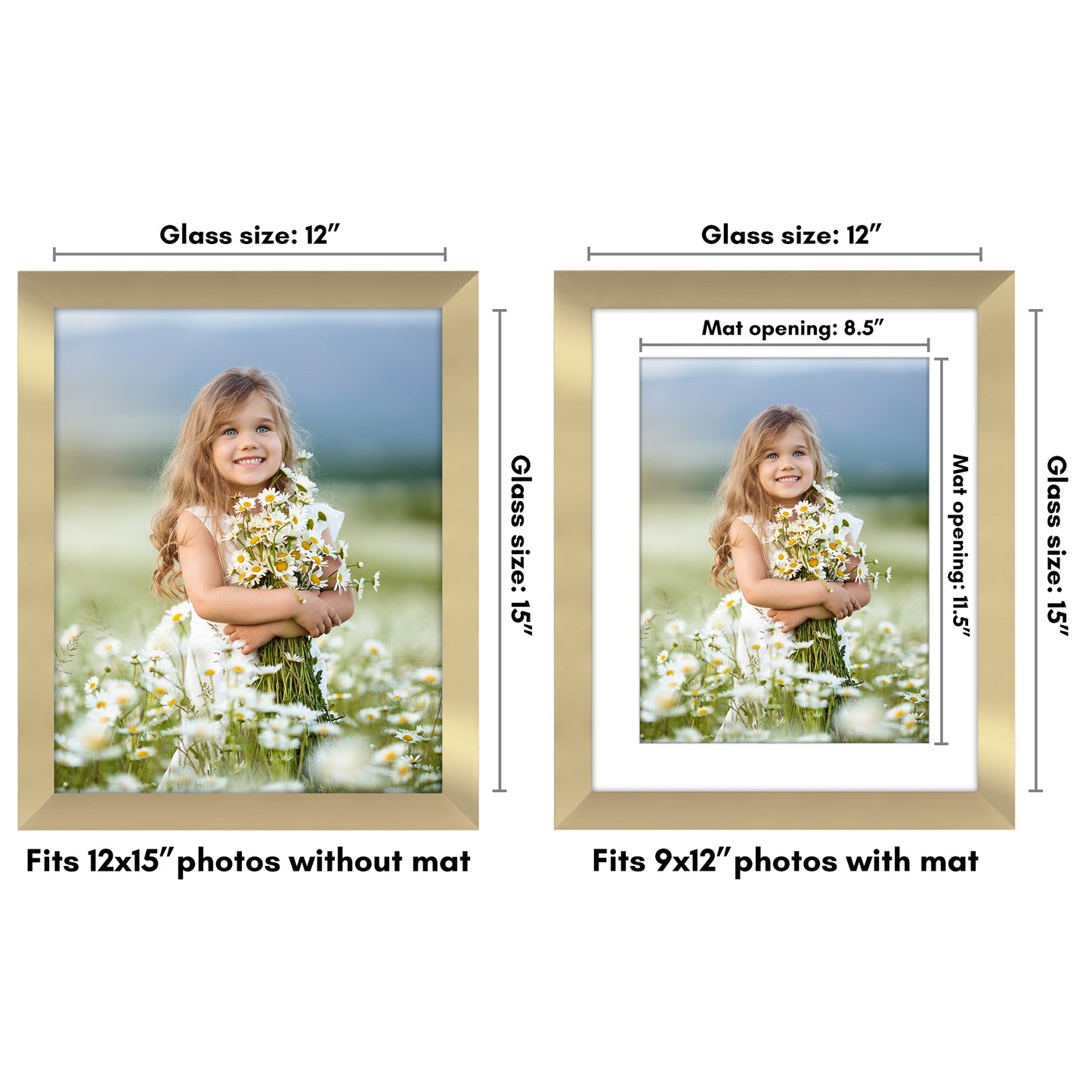 Wide Frame Picture Frame with Mat | Choose Size and Color