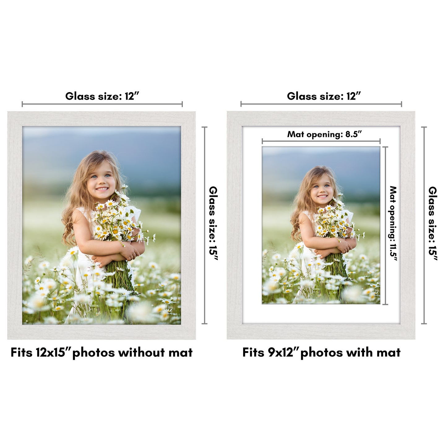 Wide Frame Picture Frame with Mat | Choose Size and Color