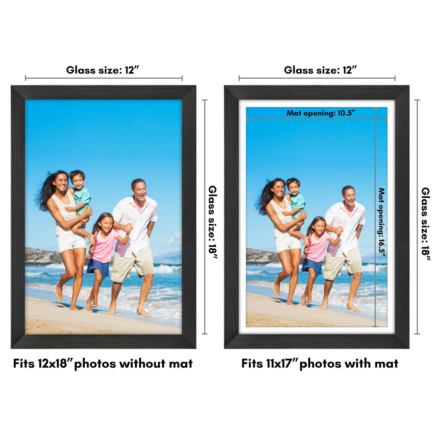 Wide Frame Picture Frame with Mat | Choose Your Size and Color