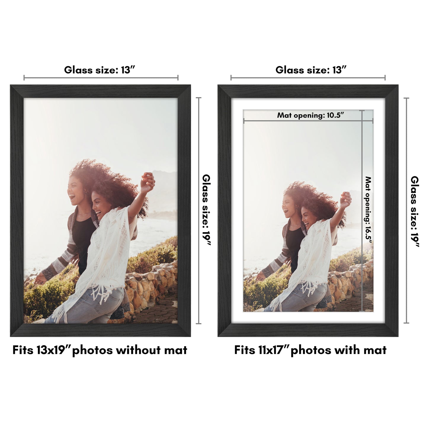 Wide Frame Picture Frame with Mat | Choose Your Size and Color