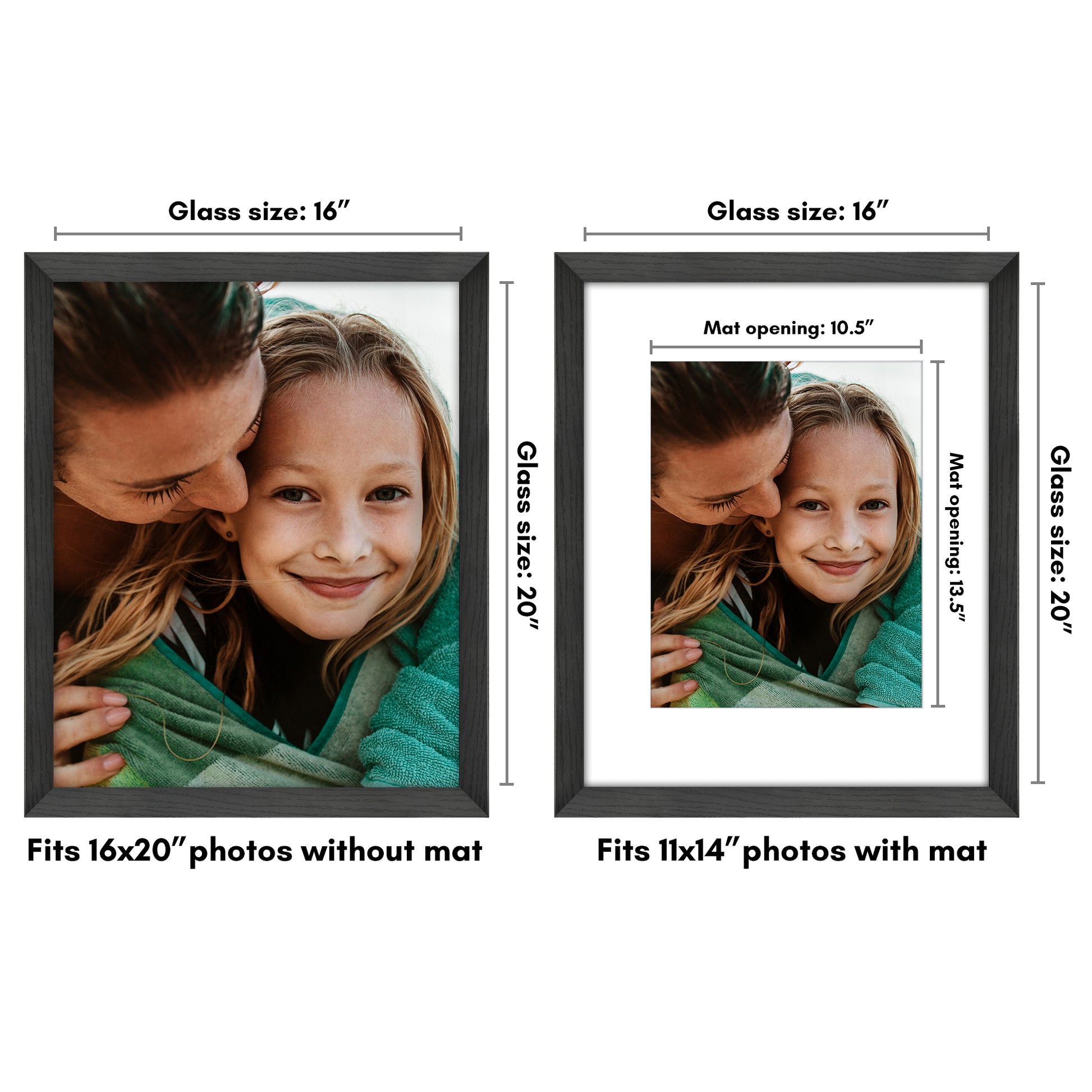 Americanflat 16x20 Picture Frame in Black - Use As 11x14 Picture Frame with Mat or 16x20 Frame Without Mat - Wide Engineered Woo