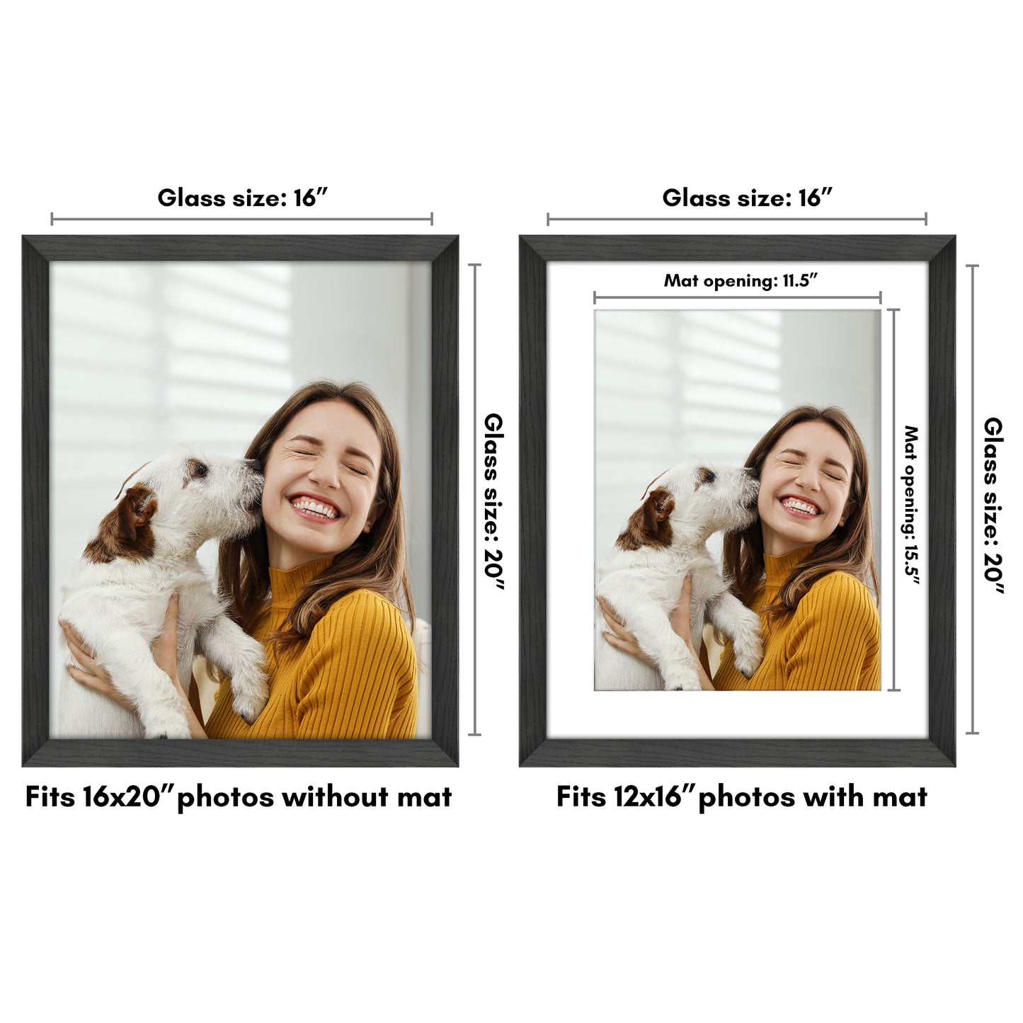 Wide Frame Picture Frame with Mat | Choose Your Size and Color