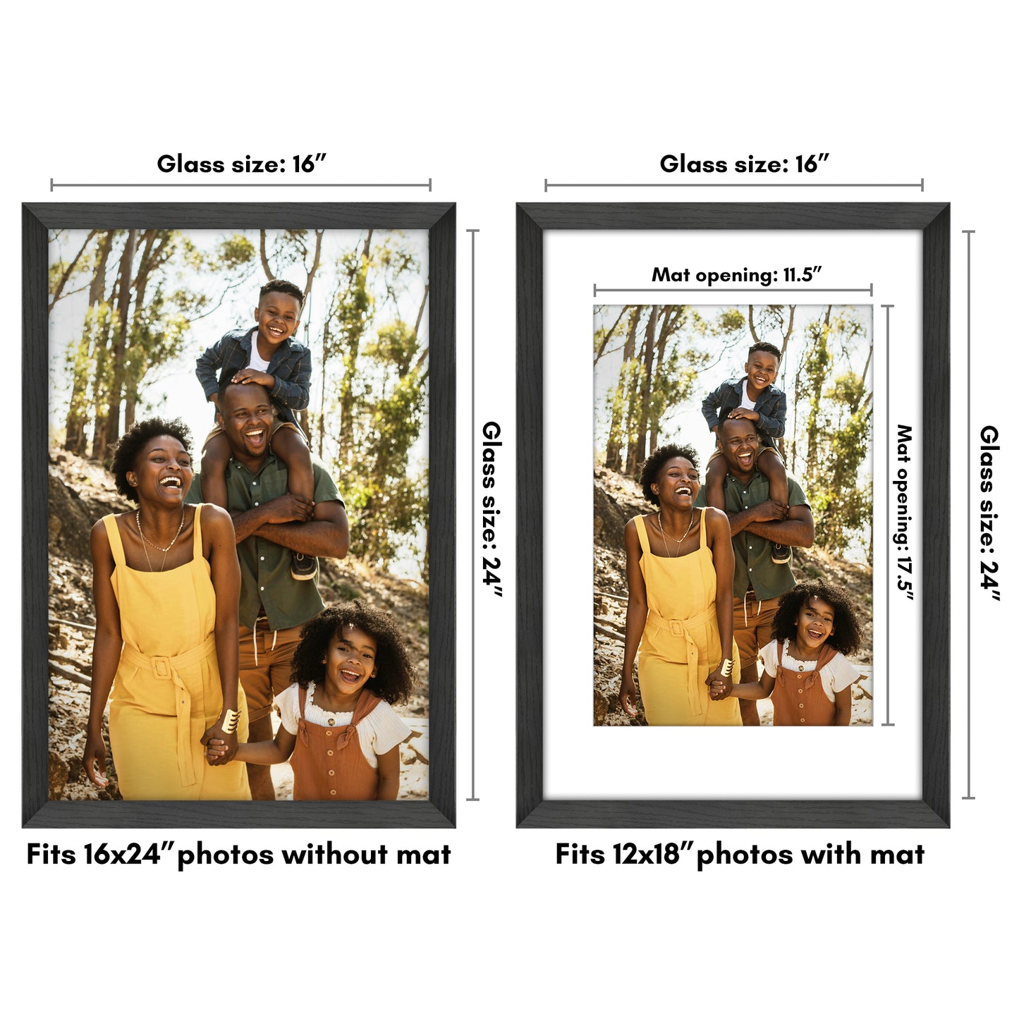 Wide Frame Picture Frame with Mat | Choose Your Size and Color