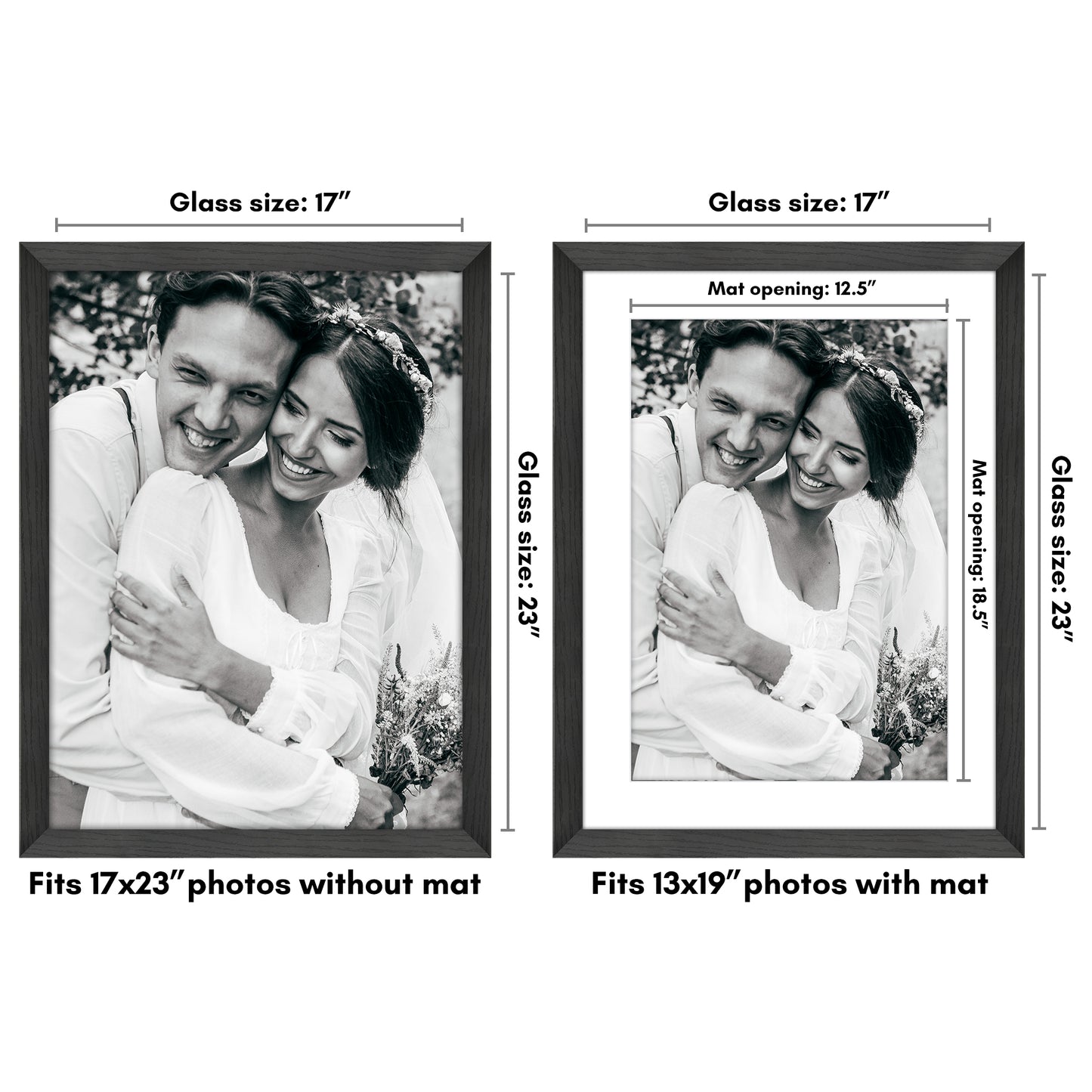 Wide Frame Picture Frame with Mat | Choose Your Size and Color