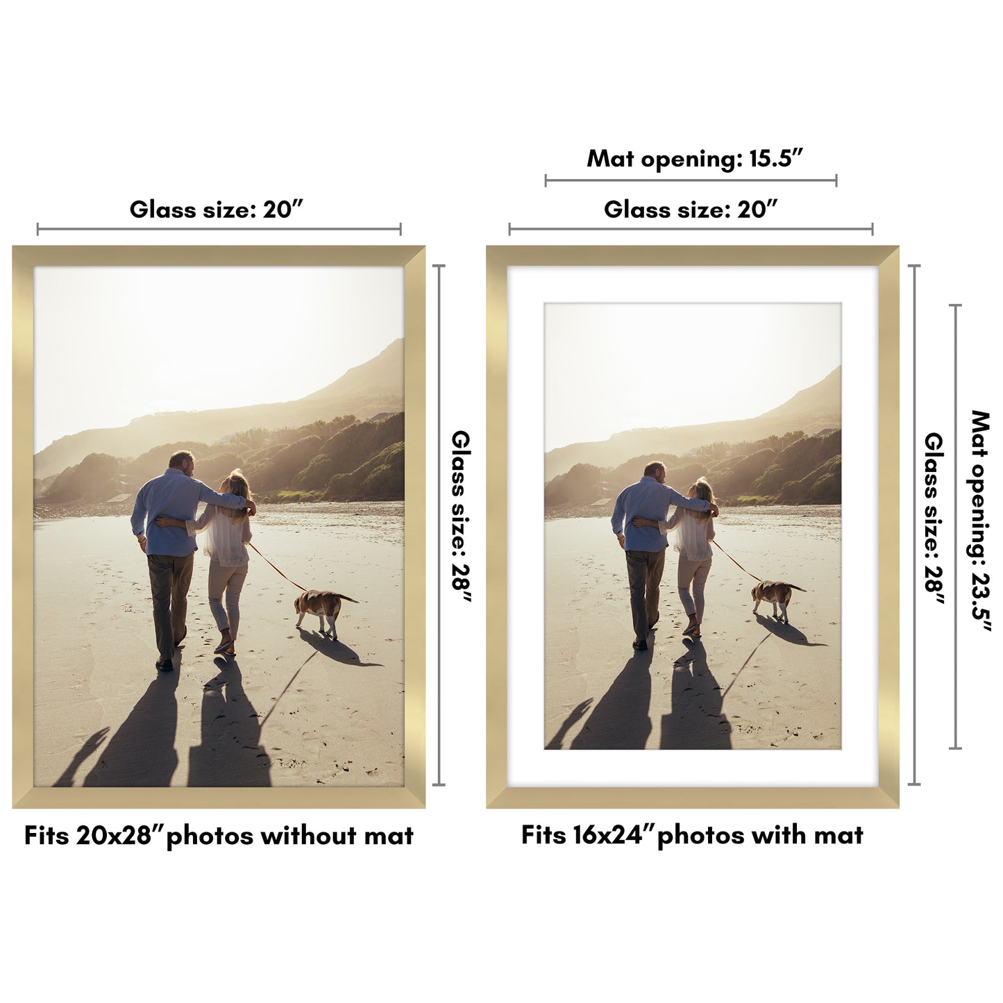 Wide Frame Picture Frame with Mat | Choose Your Size and Color