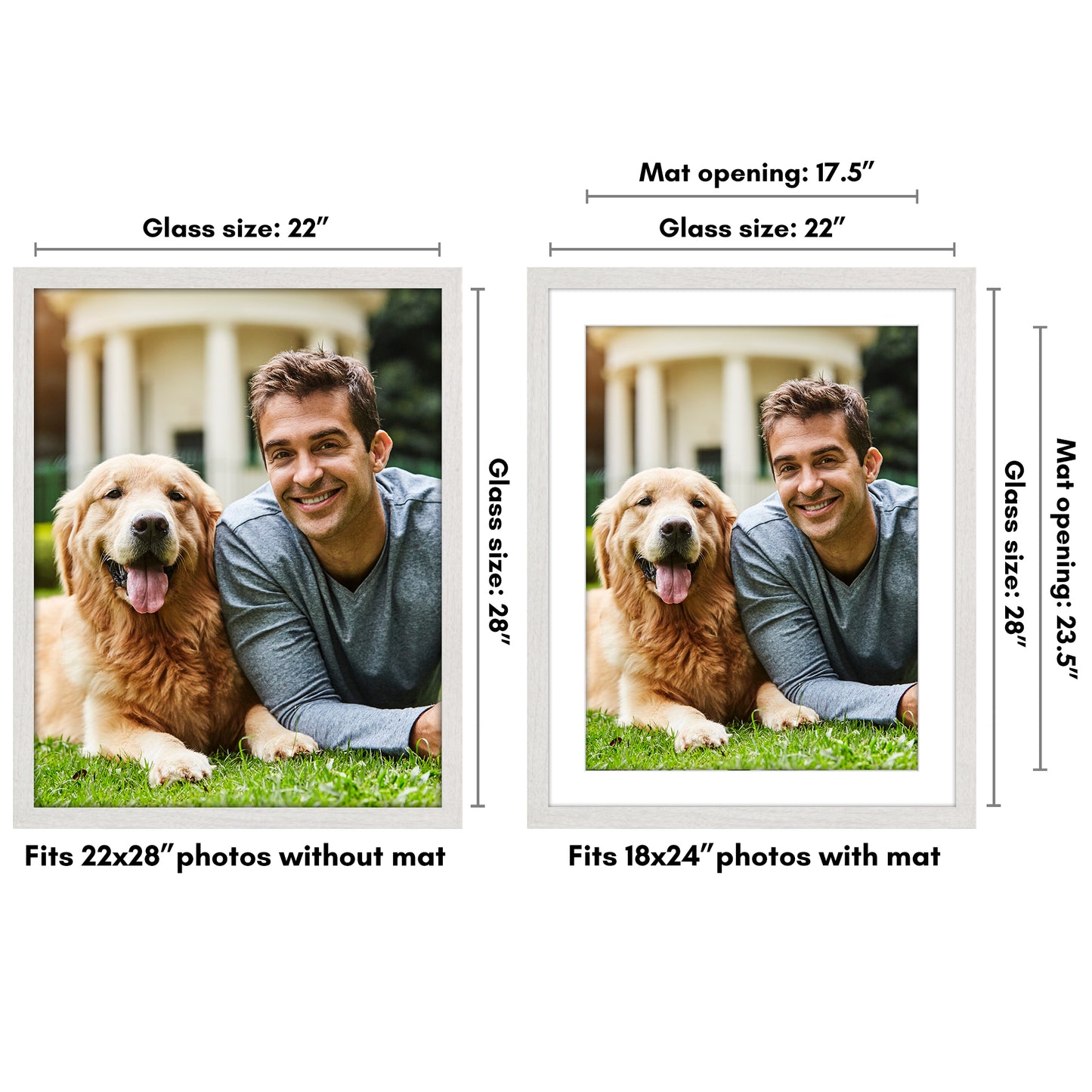 Wide Frame Picture Frame with Mat | Choose Your Size and Color