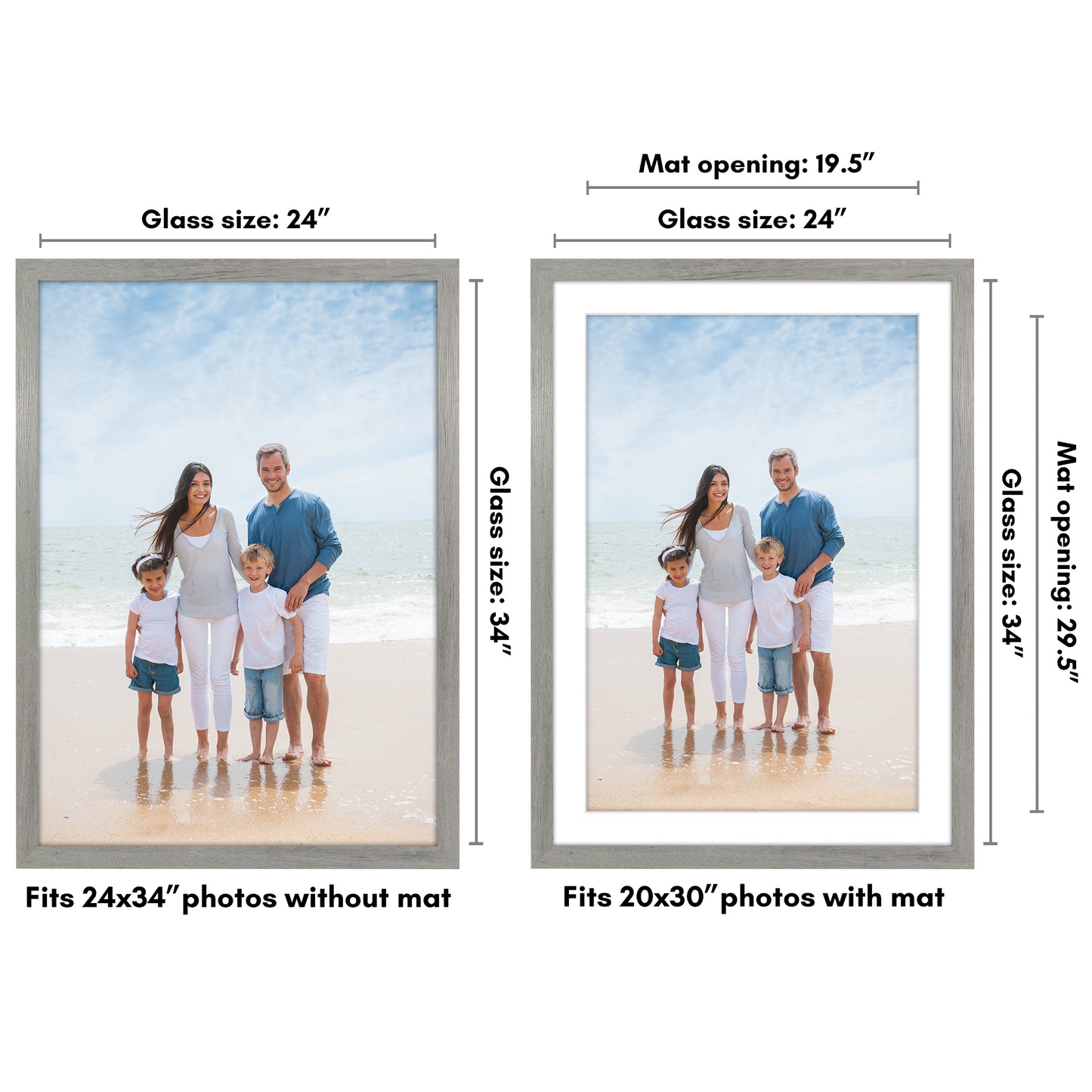 Wide Frame Picture Frame with Mat | Choose Your Size and Color