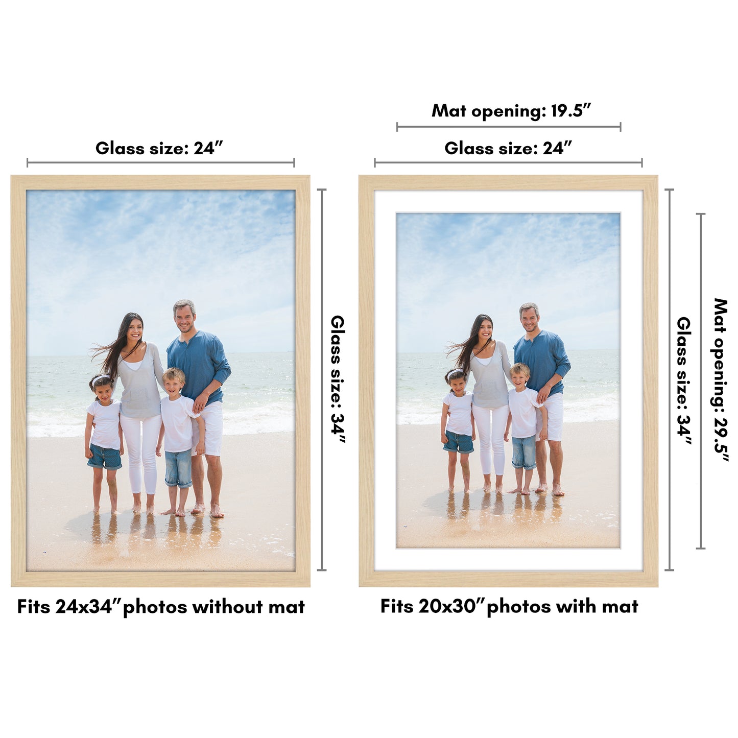 Wide Frame Picture Frame with Mat | Choose Your Size and Color