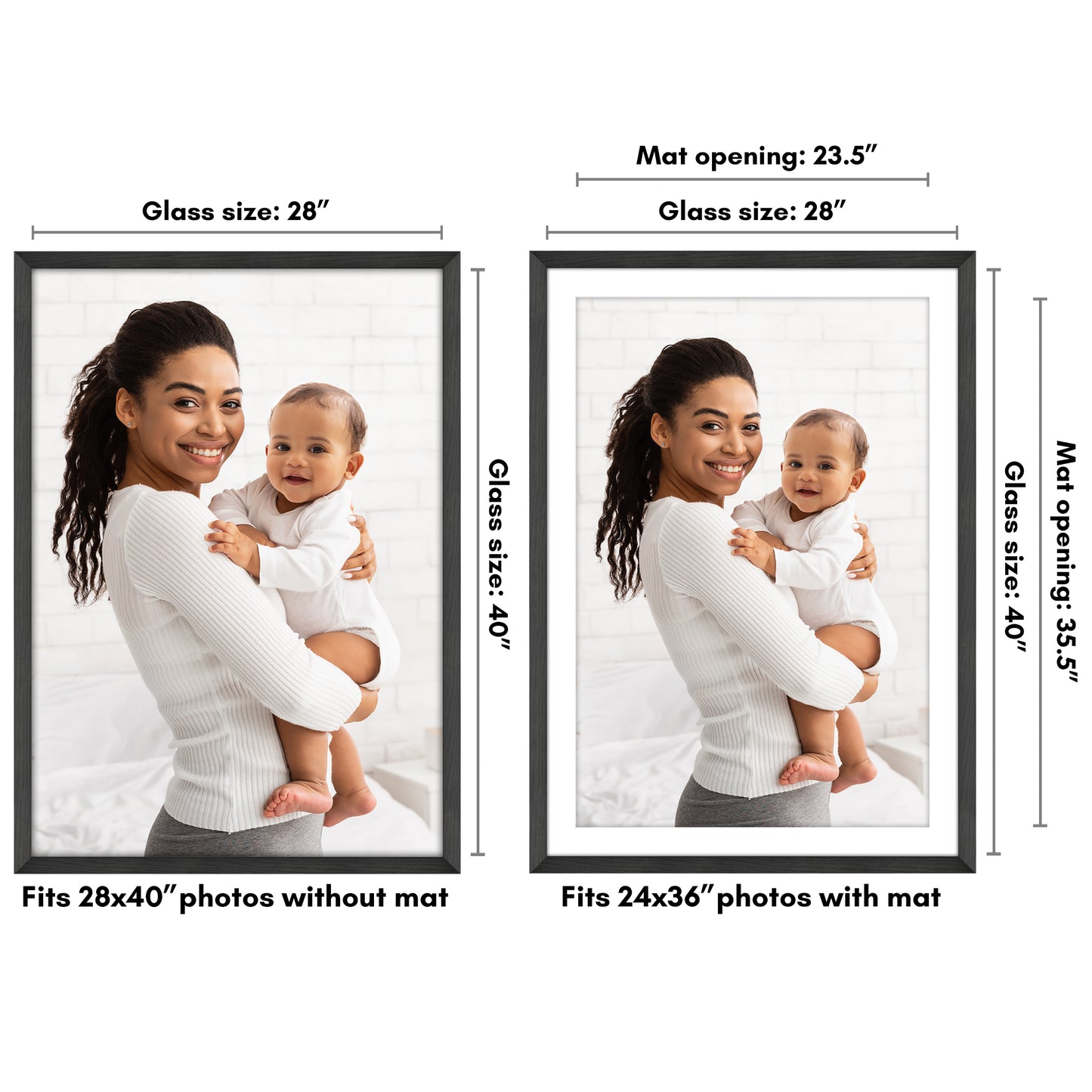 Wide Frame Picture Frame with Mat | Choose Your Size and Color