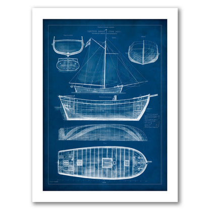 Antique Ship Blueprint II by Vision Studio by World Art Group - White Framed Print