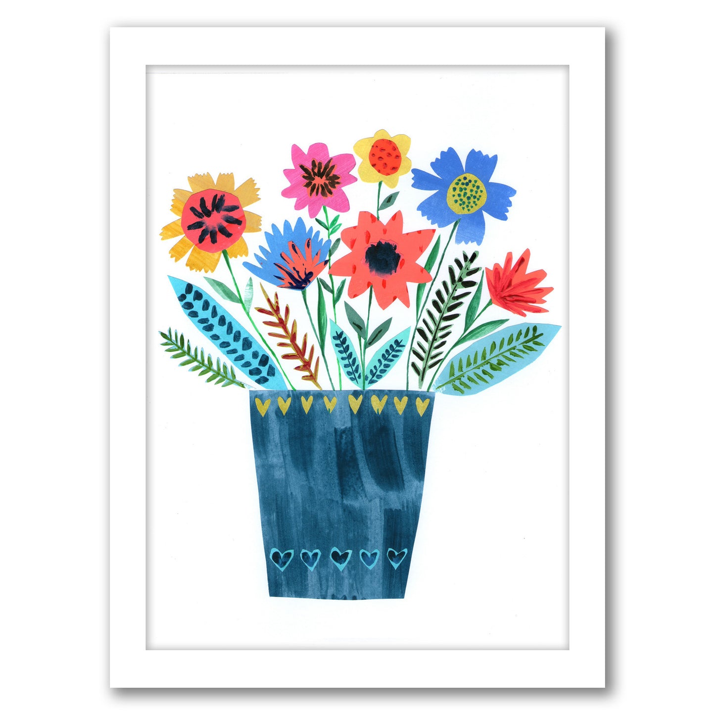 Dark Blue Vase Of Flowers By Liz And Kate Pope - Framed Print
