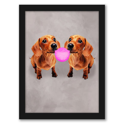 Dachshunds With Bubblegum By Coco De Paris - Framed Print