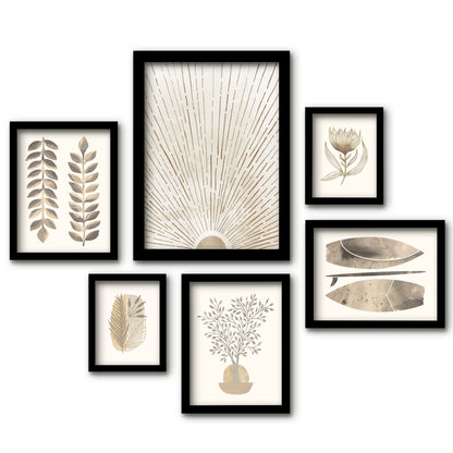 Modern Tropical Neutral Sunburst Botanticals - 6 Piece Framed Gallery Wall Set - Americanflat