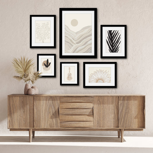 Modern Tropical Neutral Sunrise Florals - 6 Piece Framed Gallery Wall Set