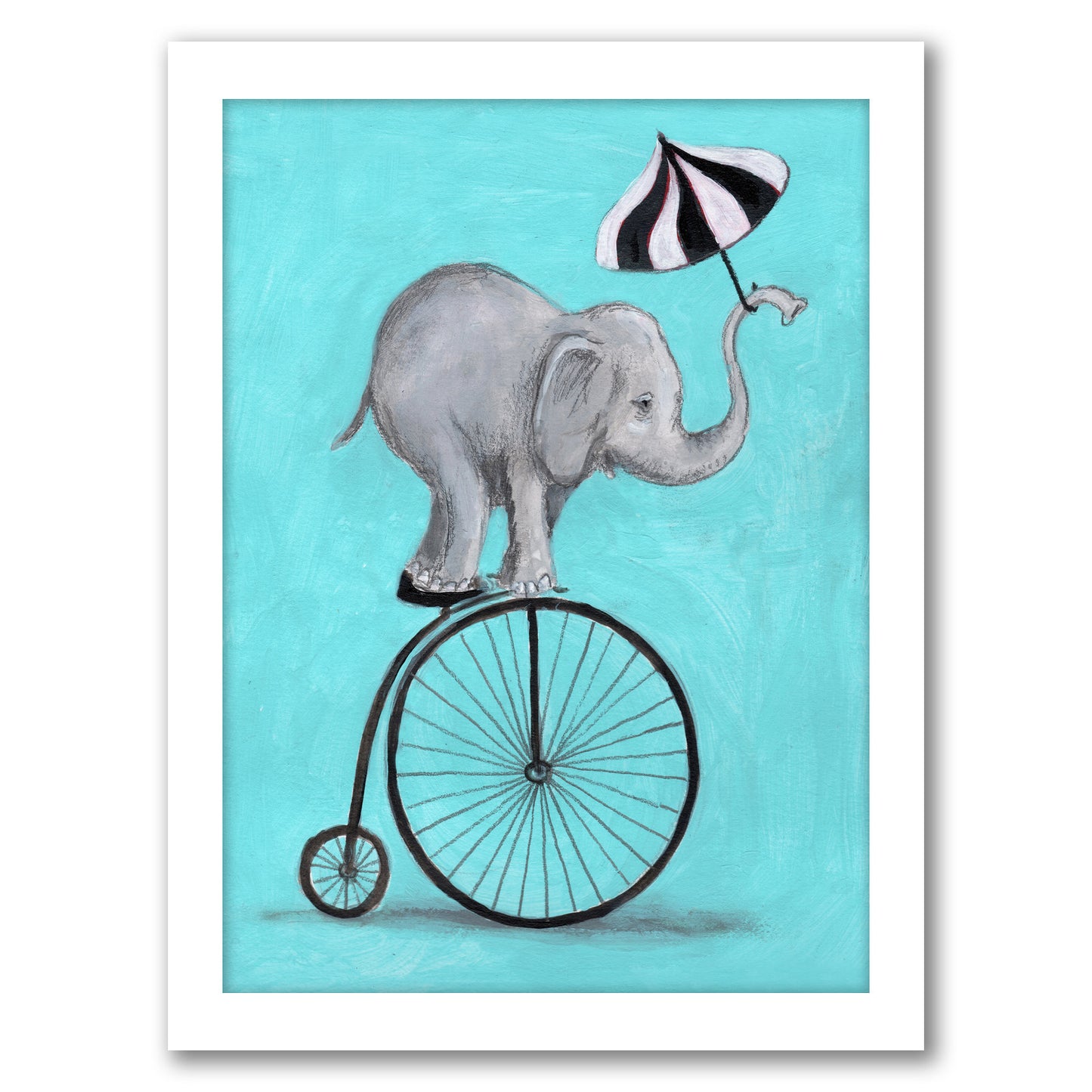 Elephant With Umbrella By Coco De Paris - White Framed Print