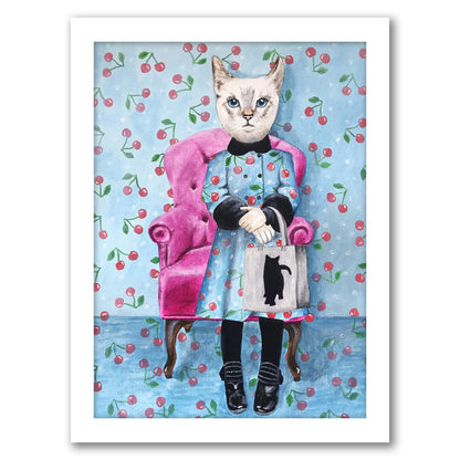 Cat With Cat Bag By Coco De Paris - White Framed Print