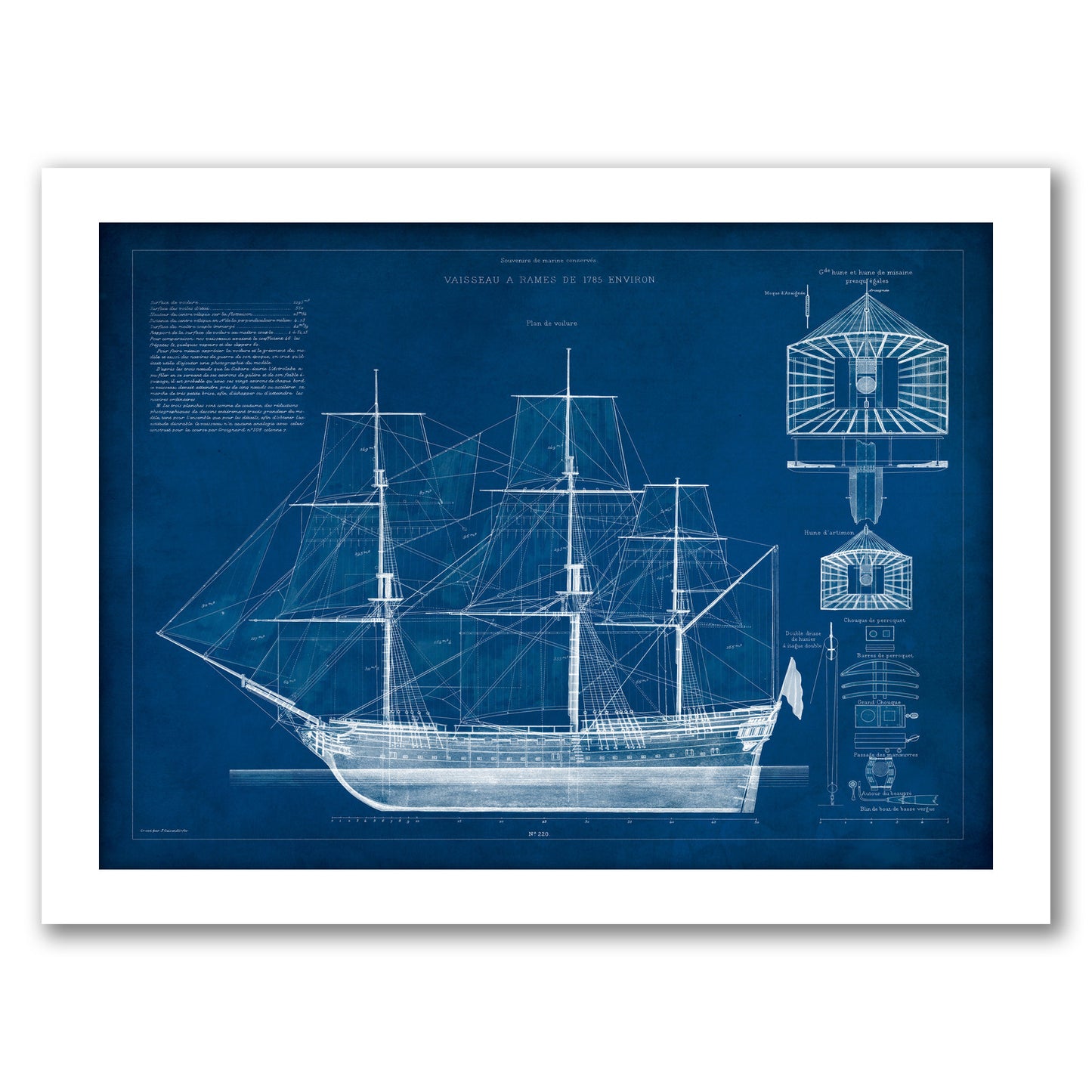 Antique Ship Blueprint IV by Vision Studio by World Art Group - White Framed Print