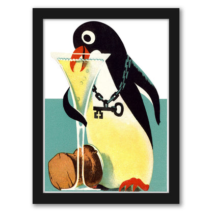 Penguin With Key Drinking Champagne by Found Image Press - Framed Print