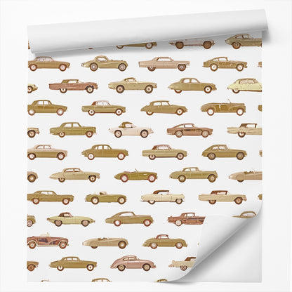 Peel & Stick Wallpaper Roll - Olive Vintage Cars Boys by DecoWorks